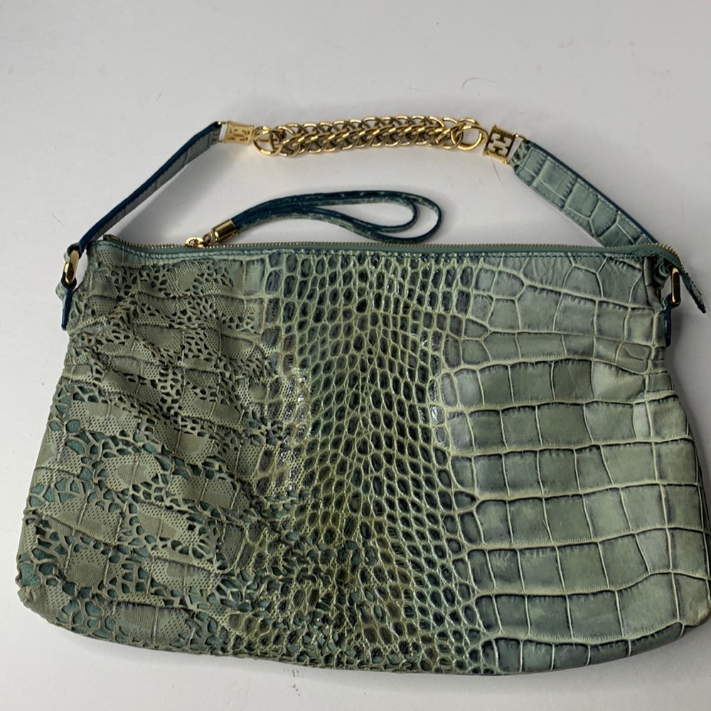 Escada Green Croc-Embossed Shoulder Bag